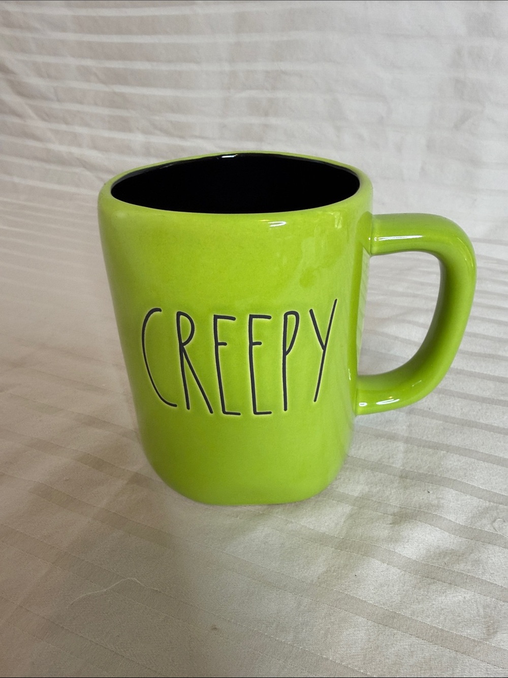 Rae Dunn Green Mug with Black Interior - "CREEPY"